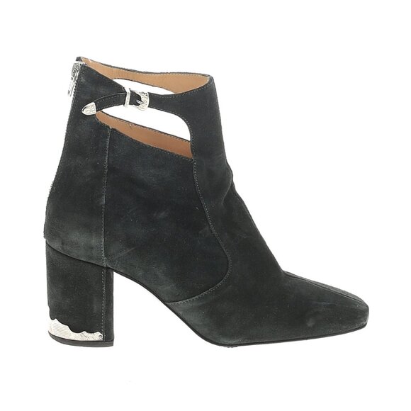 TOGA Pulla Black Suede Heeled Boots Booties EU 39 US 9 Zippered Buckle Cutout - Picture 2 of 10